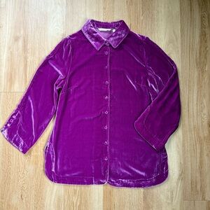 Soft Surroundings Icon Silk Velvet Poets Tunic Shirt Women's XS Purple Fuchsia